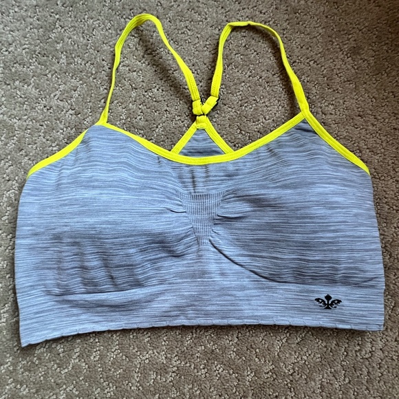 Lily of France Gray and lime green cross back sports bra with padding-Size L/XL - Picture 1 of 4